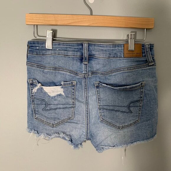 American Eagle hi-rise shortie distressed cutoff cotton stretch denim jean short - Picture 4 of 11